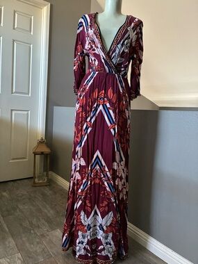 Flying Tomato Burgundy Multi Floral Print Maxi Dress Size Large